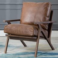 современное кресло с акцентом из искусственной кожи середины века guyou: удобное деревянное кресло с мягкой обивкой в ​​​​стиле ретро для гостиной / спальни / комнаты для гостей (темно-коричневый) логотип