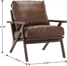 img 3 attached to Современное кресло с акцентом из искусственной кожи середины века Guyou: удобное деревянное кресло с мягкой обивкой в ​​​​стиле ретро для гостиной / спальни / комнаты для гостей (темно-коричневый)