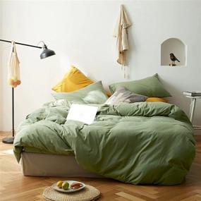 img 4 attached to AMWAN Avocado Green Duvet Cover Jersey Knit Cotton Bedding Set Queen Solid Color Comforter Cover Modern Style Green Bedding Cover With 2 Pillowcases Luxury Soft T Shirt Cotton Bedding Collection