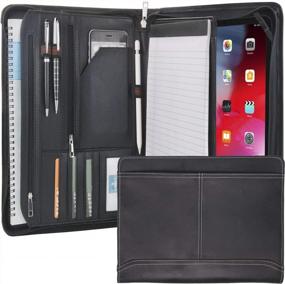img 4 attached to Classy Black Vintage Leather Portfolio For 12.9 Inch IPad Pro: Multi-Function Organizer Padfolio Case With Zipper Document Folder