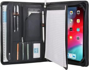 img 3 attached to Classy Black Vintage Leather Portfolio For 12.9 Inch IPad Pro: Multi-Function Organizer Padfolio Case With Zipper Document Folder