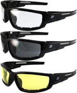🕶️ birdz eyewear swoop anti-fog padded motorcycle riding sunglasses in black frame with day & night ansi z87.1 lenses (clear/smoke/yellow) logo