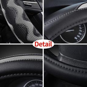 img 1 attached to WOLEDA Grip Drive Car Steering Wheel Cover Microfiber Leather With 3D Honeycomb Anti-Slip Design Breathable Odorless Universal 15 Inches (Black Grey)