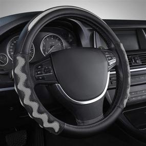 img 3 attached to WOLEDA Grip Drive Car Steering Wheel Cover Microfiber Leather With 3D Honeycomb Anti-Slip Design Breathable Odorless Universal 15 Inches (Black Grey)