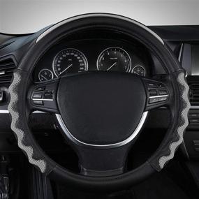 img 4 attached to WOLEDA Grip Drive Car Steering Wheel Cover Microfiber Leather With 3D Honeycomb Anti-Slip Design Breathable Odorless Universal 15 Inches (Black Grey)
