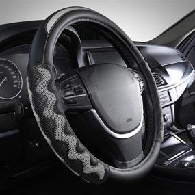 img 2 attached to WOLEDA Grip Drive Car Steering Wheel Cover Microfiber Leather With 3D Honeycomb Anti-Slip Design Breathable Odorless Universal 15 Inches (Black Grey)
