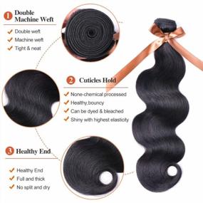 img 1 attached to 100% Brazilian Human Hair 3 Bundles With Lace Closure - ALLRUN Body Wave Unprocessed Virgin Hair (16 18 20+14) Natural Color
