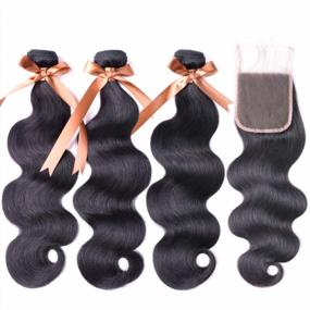 img 3 attached to 100% Brazilian Human Hair 3 Bundles With Lace Closure - ALLRUN Body Wave Unprocessed Virgin Hair (16 18 20+14) Natural Color