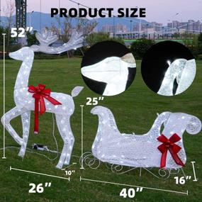 img 2 attached to Hourleey Lighted Christmas Decorations Outdoor, Pre-Lit 3D Santa Sleigh Reindeer With 100 LED Cool White Light, Plug In Waterproof Christmas Deer Decorations For Outdoor Yard Lawn Garden Party