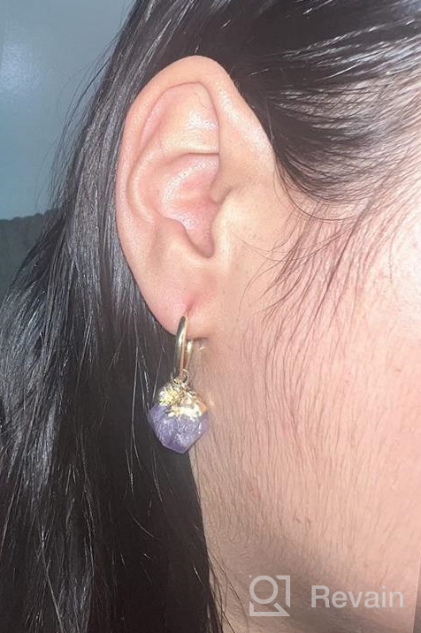 img 1 attached to Raw Amethyst Crystal Healing Dangle Earrings with 💜 Gold Hoops - Beautiful Purple Drops for Women and Girls review by Andrew Patel