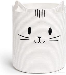 img 4 attached to 🐱 INDRESSME Cute Baby Laundry Basket - Tall Nursery Hamper for Clothes, Towels, Blankets - Kids Toy Storage Basket for Living Room, Bedroom - Cat Basket for Playroom - 16 x 20 inches in White