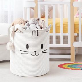 img 3 attached to 🐱 INDRESSME Cute Baby Laundry Basket - Tall Nursery Hamper for Clothes, Towels, Blankets - Kids Toy Storage Basket for Living Room, Bedroom - Cat Basket for Playroom - 16 x 20 inches in White