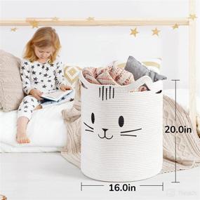 img 2 attached to 🐱 INDRESSME Cute Baby Laundry Basket - Tall Nursery Hamper for Clothes, Towels, Blankets - Kids Toy Storage Basket for Living Room, Bedroom - Cat Basket for Playroom - 16 x 20 inches in White