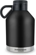 32 oz obsidian vacuum insulated beer growler with handle - leakproof stainless steel drinktanks session container for beverages like soda, wine or coffee. logo