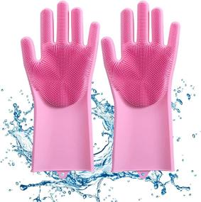 img 4 attached to 🧤 Reusable Rubber Dishwashing Gloves, Magic Scrubbing Gloves for Dishes – Pair of Rubber Gloves