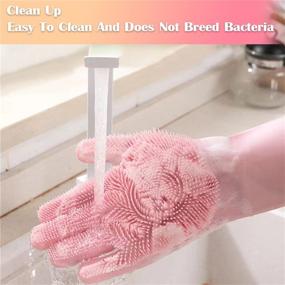 img 3 attached to 🧤 Reusable Rubber Dishwashing Gloves, Magic Scrubbing Gloves for Dishes – Pair of Rubber Gloves