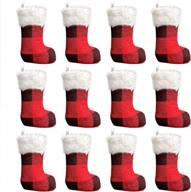 12 pack of sattiych mini christmas stockings: 6.3 inches red and black buffalo plaid farmhouse design with faux fur cuff logo