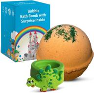 natural bubble bath bomb for kids with surprise dinosaur ring toy - moisturizing coconut and olive oils - safe for sensitive skin - sweet orange aroma - perfect gift in a giftable box logo