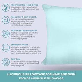 img 1 attached to King Size Aqua Charmeuse Hypoallergenic Spasilk Pure Silk Pillowcase