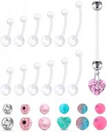 38mm qwalit maternity belly button rings - flexible bioplast navel piercing bar for pregnant women and girls with dangle design; clear retainer included in 32mm, 36mm, and 38mm sizes logo