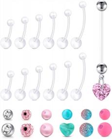 img 2 attached to 38Mm QWALIT Maternity Belly Button Rings - Flexible Bioplast Navel Piercing Bar For Pregnant Women And Girls With Dangle Design; Clear Retainer Included In 32Mm, 36Mm, And 38Mm Sizes