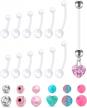 38mm qwalit maternity belly button rings - flexible bioplast navel piercing bar for pregnant women and girls with dangle design; clear retainer included in 32mm, 36mm, and 38mm sizes logo