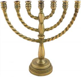 img 4 attached to Masoret Aluminum 7-Branch Menorah With Brass Finish: 8.3 Inches For Timeless Elegance