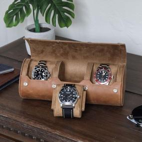 img 3 attached to Secure Your Watches With ROTHWELL'S 100% Real Leather Watch Roll Travel Case - Fits All Wrist & Smart Watches Up To 50Mm.