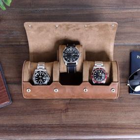 img 2 attached to Secure Your Watches With ROTHWELL'S 100% Real Leather Watch Roll Travel Case - Fits All Wrist & Smart Watches Up To 50Mm.