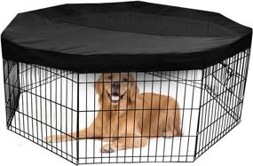 img 4 attached to 🐶 Versatile Double-Sided Dog Playpen Cover | Indoor & Outdoor Pet Pen Cover | Protects Dogs from Sun/Rain, Escape-Proof | Fits 24-inch Wide 8-Panel Exercise Pens | Black