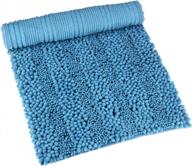 large blue chenille bath rug - 32x16in non slip microfiber mat for bathroom & kitchen floors logo