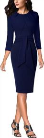 img 3 attached to VFSHOW Womens Pleated Crew Neck Tie Waist Slim Wear To Work Office Party Bodycon Pencil Dress