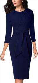 img 4 attached to VFSHOW Womens Pleated Crew Neck Tie Waist Slim Wear To Work Office Party Bodycon Pencil Dress