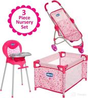 👶 complete 3 piece baby doll furniture set for 18-inch dolls - stroller, high chair, and playard, ideal gift for 3 year old girls and up logo