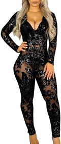 img 4 attached to 🌟 Evening Sparkly Jumpsuits Shoulder Women's Clothing at LKOUS Jumpsuits, Rompers & Overalls