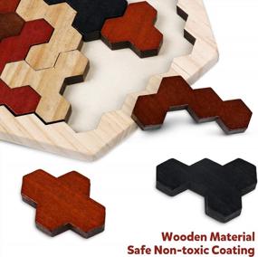 img 2 attached to Wooden Hexagon Puzzle – Brain Teaser Toy For Kids And Adults, Shape Pattern Blocks Tangram, IQ Games For STEM Montessori Education – Perfect Gift For Boys And Girls (Brown)