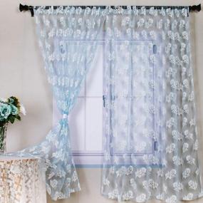 img 4 attached to Lace Curtain Panels Blue Lace Sheer Curtains 63 Inch Length Lace Embroidered Curtains Blue Sheer Voile Curtain Drape 58"X63'' 2Panels Lace Window Curtain Rod For Bedroom Living Room Wedding Decoration