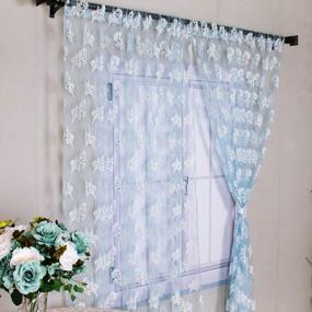 img 2 attached to Lace Curtain Panels Blue Lace Sheer Curtains 63 Inch Length Lace Embroidered Curtains Blue Sheer Voile Curtain Drape 58"X63'' 2Panels Lace Window Curtain Rod For Bedroom Living Room Wedding Decoration