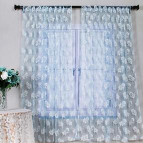 img 3 attached to Lace Curtain Panels Blue Lace Sheer Curtains 63 Inch Length Lace Embroidered Curtains Blue Sheer Voile Curtain Drape 58"X63'' 2Panels Lace Window Curtain Rod For Bedroom Living Room Wedding Decoration