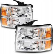 2007-2013 chevy silverado 1500 / 2007-2014 chevy silverado 2500hd 3500hd chrome headlight assembly with amber reflector - passenger & driver side (petgirl) logo