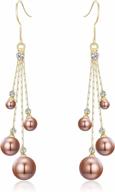 elequeen women's silver-tone crystal simulated pearl 4 chain bridal long dangle hook earrings - ivory color logo