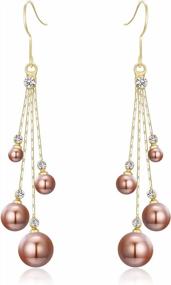 img 4 attached to EleQueen Women'S Silver-Tone Crystal Simulated Pearl 4 Chain Bridal Long Dangle Hook Earrings - Ivory Color