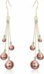 elequeen women's silver-tone crystal simulated pearl 4 chain bridal long dangle hook earrings - ivory color logo