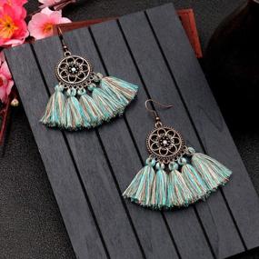 img 1 attached to Boho Fan Shape Tassel Earrings: 8 Pairs For Women And Girls - Creative Gift Idea