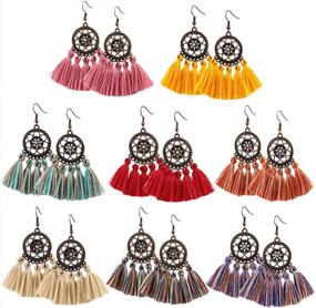 img 4 attached to Boho Fan Shape Tassel Earrings: 8 Pairs For Women And Girls - Creative Gift Idea
