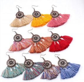 img 2 attached to Boho Fan Shape Tassel Earrings: 8 Pairs For Women And Girls - Creative Gift Idea