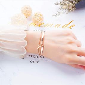 img 2 attached to 💎 Exquisite 18K Rose Gold Plated Layered Charm Cross Bracelet - Adjustable Bangle Wrap Hand Chain Jewelry for Women, Girls - Perfect Friendship Gift for Best Friend, Sister, Mom