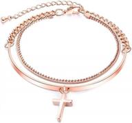 💎 exquisite 18k rose gold plated layered charm cross bracelet - adjustable bangle wrap hand chain jewelry for women, girls - perfect friendship gift for best friend, sister, mom logo