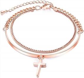 img 4 attached to 💎 Exquisite 18K Rose Gold Plated Layered Charm Cross Bracelet - Adjustable Bangle Wrap Hand Chain Jewelry for Women, Girls - Perfect Friendship Gift for Best Friend, Sister, Mom