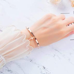 img 3 attached to 💎 Exquisite 18K Rose Gold Plated Layered Charm Cross Bracelet - Adjustable Bangle Wrap Hand Chain Jewelry for Women, Girls - Perfect Friendship Gift for Best Friend, Sister, Mom